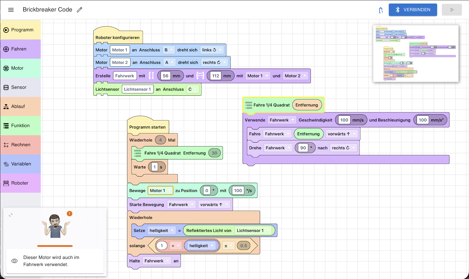 Brickbreaker Code Vorschau – Blockly-basierte Programmieroberfläche