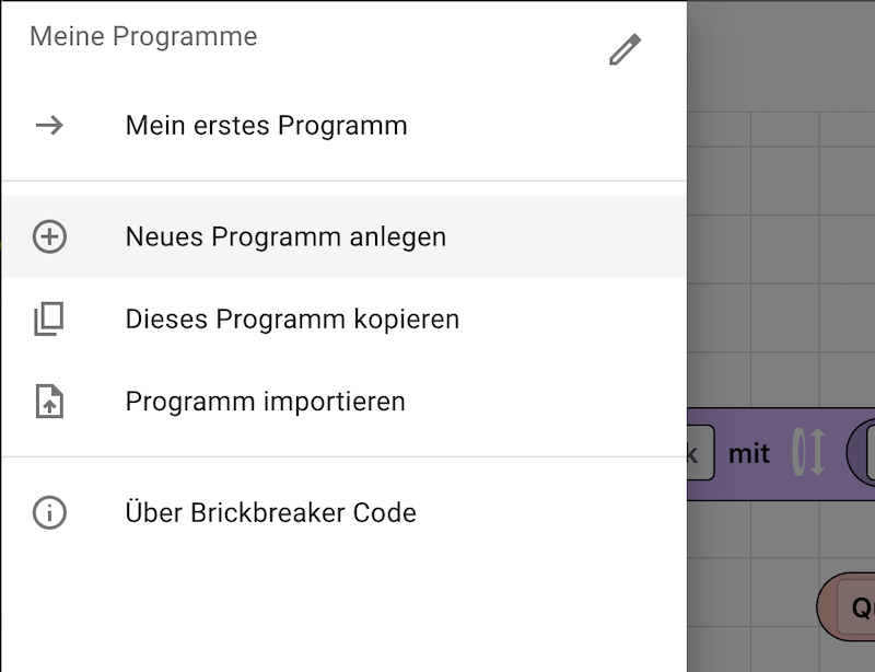 Benutzeroberfläche von Brickbreaker Code